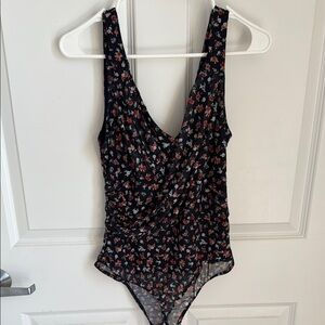 Lulus Floral Navy Mesh Bodysuit (Large)